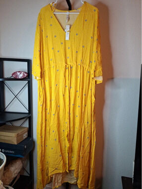 Melissa McCarthy Yellow Printed V-Neck Maxi Dress with Tassels NWT size 2X